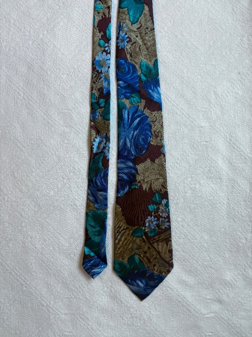 Vintage CIES Hand Made Floral Necktie 3.5" Maroon Blue Teal